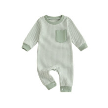 (3-6 Months, Green) Salopă bebeluși casual cu mânecă lungă, guler rotund, dungi, toamnă, haine băieți și fete