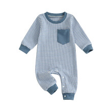 (6-12 Months, Blue) Salopă bebeluși casual cu mânecă lungă, guler rotund, dungi, toamnă, haine băieți și fete