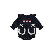 (12-18 Months, Navy Blue) Weihnachtsstrampler für Babys mit Weihnachtsmann-Stickerei und Schleife, langärmelig, modisch für Neugeborene