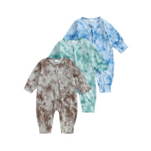 (12-18M, MULTI) Salopete băieți bebeluși, 3 buc, mânecă lungă, guler rotund, imprimeu tie-dye, toamnă nou-născuți