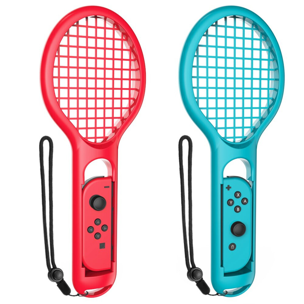 Tennis Racket Grip Set For Nintendo Switch Joycon, No Shake Off, 2 Pack Accessories For Mario Tennis Aces, Blue/Red 9771547236801