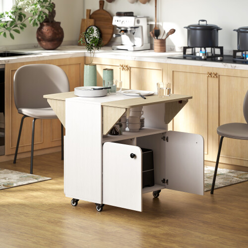 Homcom HOMCOM Folding Dining Table, Rolling Drop Leaf Table with Hidden Shelf
