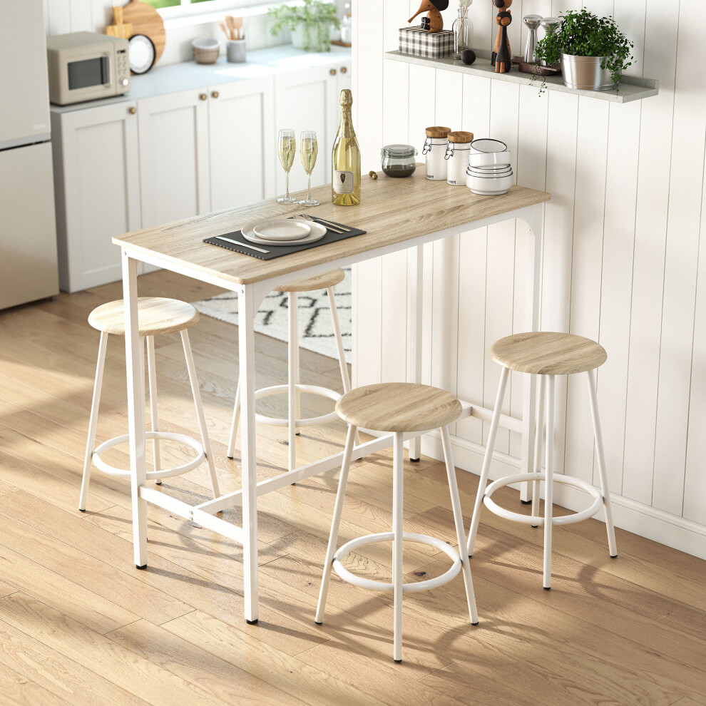 Homcom 5 Piece Bar Table And Stools Set With Metal Frame Natural Wood