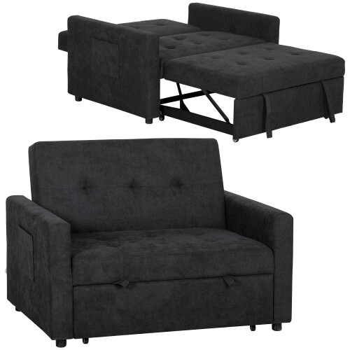 Homcom HOMCOM 2 Seater Sofa Bed Convertible Bed Settee with Pillows, Black 1