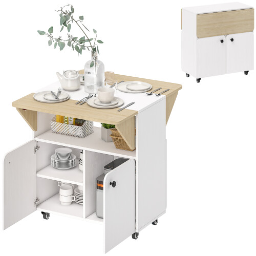 Homcom HOMCOM Folding Dining Table, Rolling Drop Leaf Table with Hidden Shelf 1