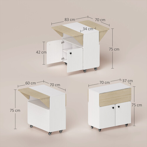 Homcom HOMCOM Folding Dining Table, Rolling Drop Leaf Table with Hidden Shelf 2