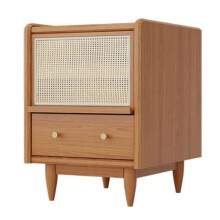 Japanese Style Wooden Bedside Table with Storage Drawer, Compact Nightstand for Bedroom