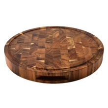 Round End Grain Wood Cutting Board Butcher Block with KnifeFriendly Surface and Compartments