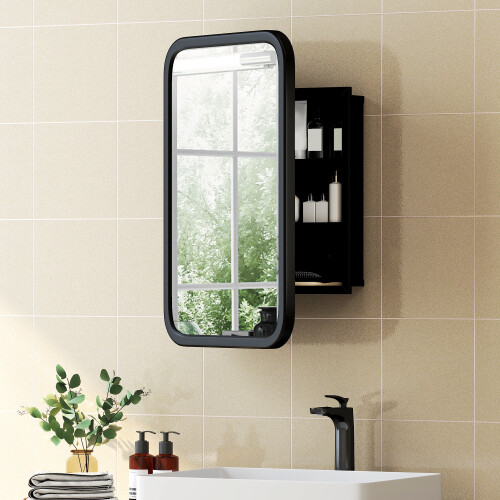 Homcom HOMCOM Bathroom Wall Cabinet with Mirror Black