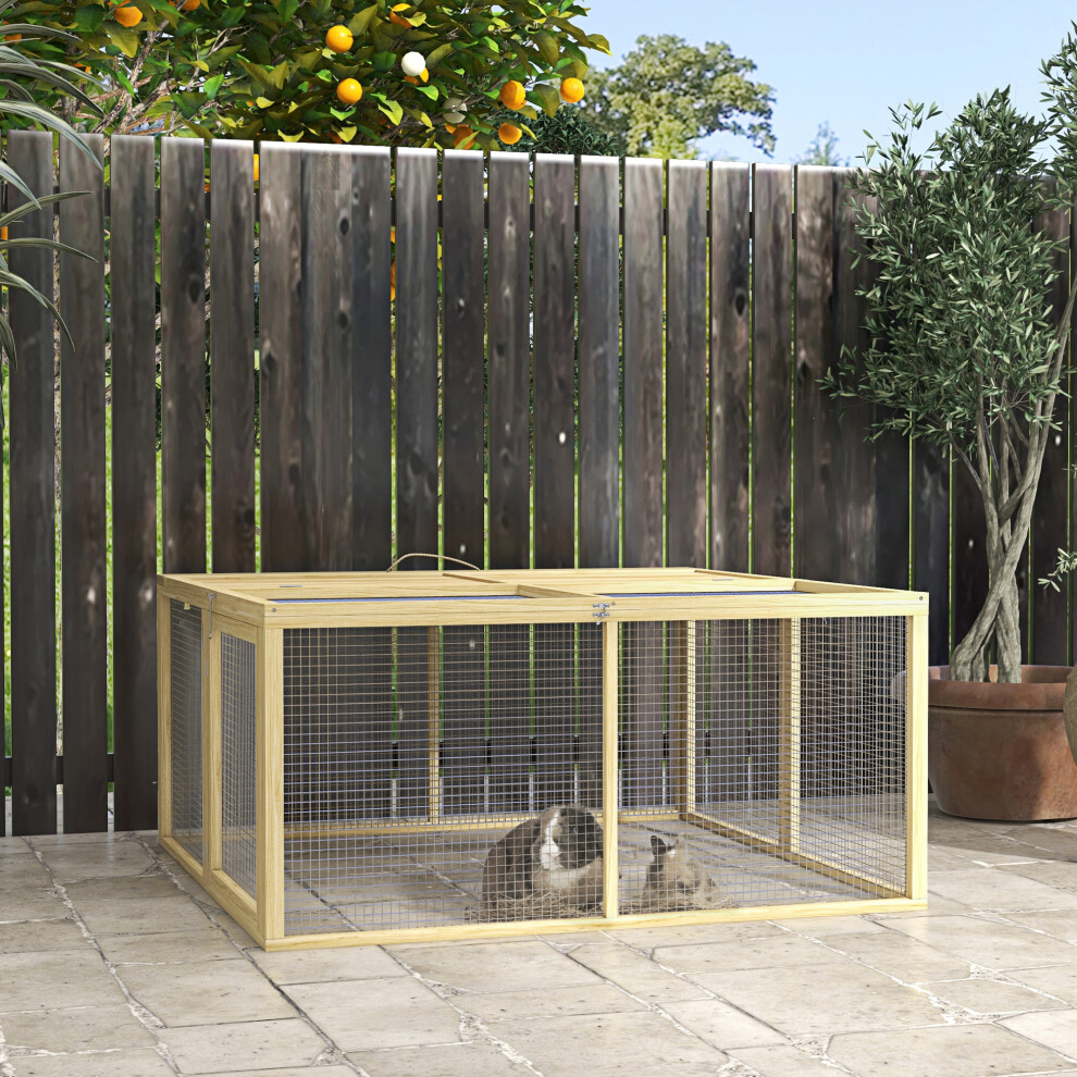 New Pawhut Rabbit Hutch, Folding Wooden Rabbit Run With Openable Top, Natural