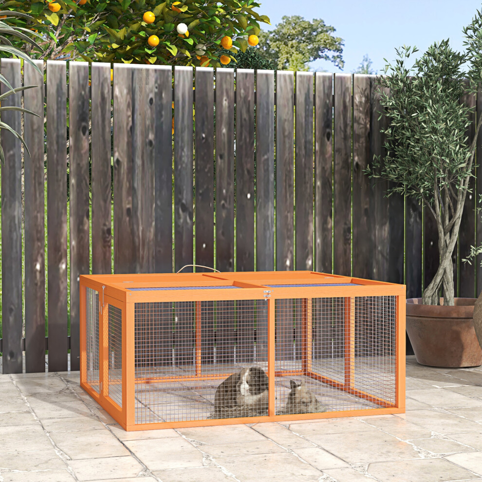 Pawhut Rabbit Hutch, Folding Wooden Rabbit Run With Openable Top, Orange