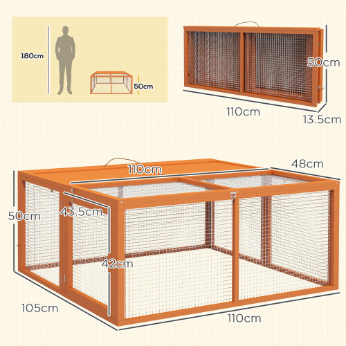 PawHut PawHut Rabbit Hutch, Folding Wooden Rabbit Run with Openable Top, Orange 2