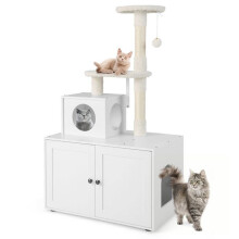 Kattenboom - HELLOSHOP26 - Kattenbak omheining 77,5x49x132 cm - Witte MDF - Omvalbeveiliging - Sisal krabpalen