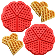 Heart Shaped Silicone Baking Mold Set of 2 Non Stick Oven Safe Waffle Pan Red 5 Section Design