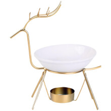 Deer Shaped Essential Oil Burner with Gold Metal Frame, Ceramic Bowl and Candle Holder Diffuser