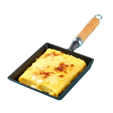 Cast Iron Tamagoyaki Pan with Wooden Handle, Japanese Square Omelette Pan for Gas and Induction