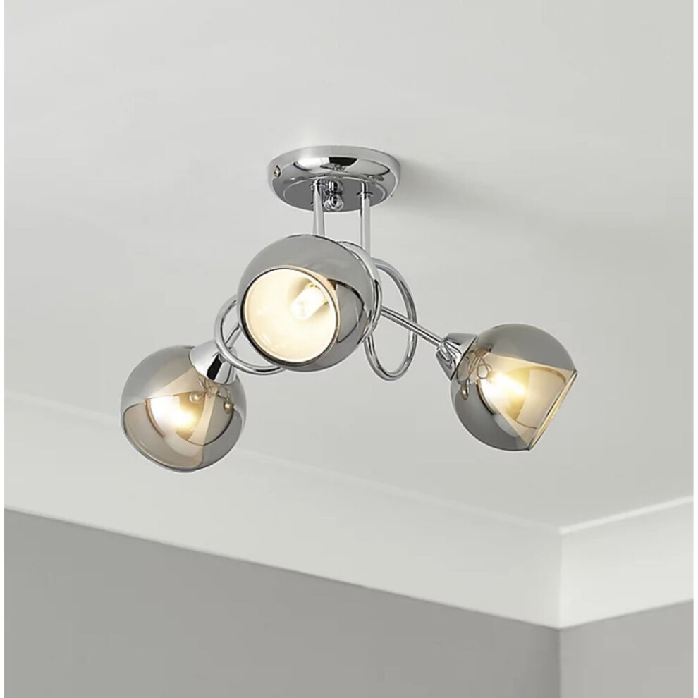 Elevate Ceiling 3 Way Chrome Smoked Glass Shades Effect Modern Indoor Multi Arm Light