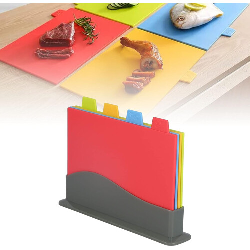Cutting Board Set with Storage Rack, Lightweight Easy Clean Kitchen Chopping Boards with Handle 1