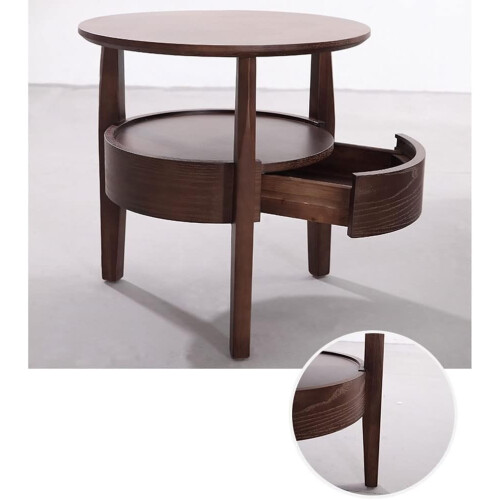 Modern Minimalist Bedside Table Small Wooden Round Side Table Brass Finish SpaceSaving Storage 2