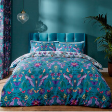 Catherine Lansfield Tropical Birds Duvet Cover King Quilt Bedding Set Duck Egg