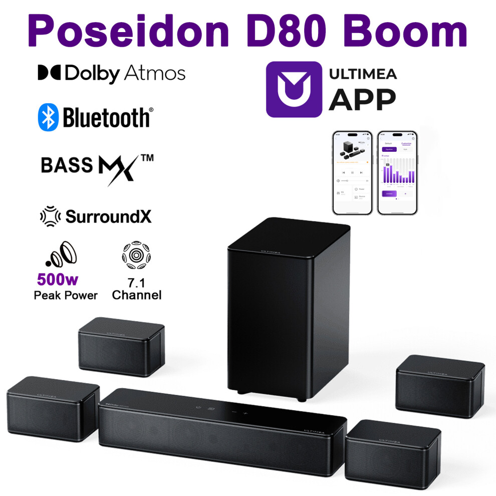 Ultimea 7.1Ch Wireless Subwoofer Soundbar, 500W Home Theater Surround System With Dolby Atmos