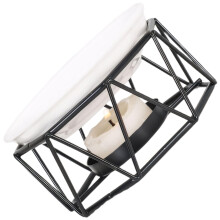 Essential Oil Burner with Ceramic Dish, Black Geometric Metal Tea Light Warmer for Home Decor