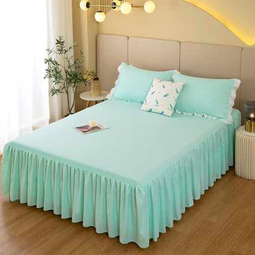 King Size Bed Skirt 18 Inch Drop Mint Green Polyester Easyfit Wraparound Dust Ruffle 1