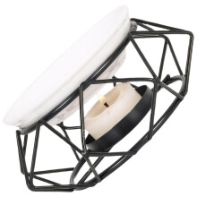 Tealight Oil Burner with Ceramic Dish, Modern Geometric Aromatherapy Candle Holder Black 10x6cm