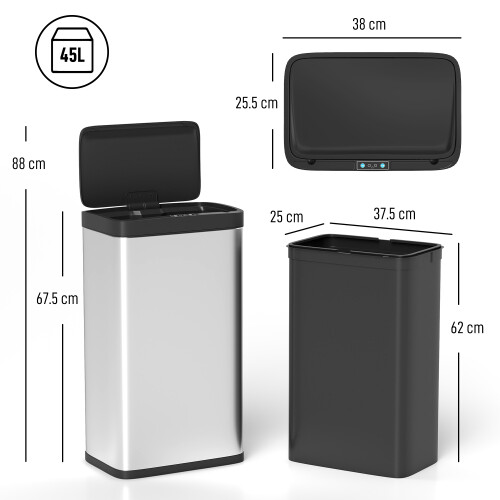 Homcom HOMCOM 45L Sensor Bin, Stainless Steel Kitchen Bin with Automatic Close 2