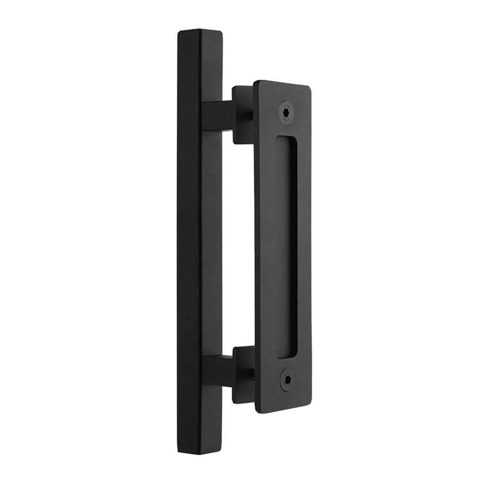 12 Inch Black Sliding Barn Door Handle With Lock, Weatherproof Rustic Carbon Steel Pull For Indoor Outdoor Use 9169991263441