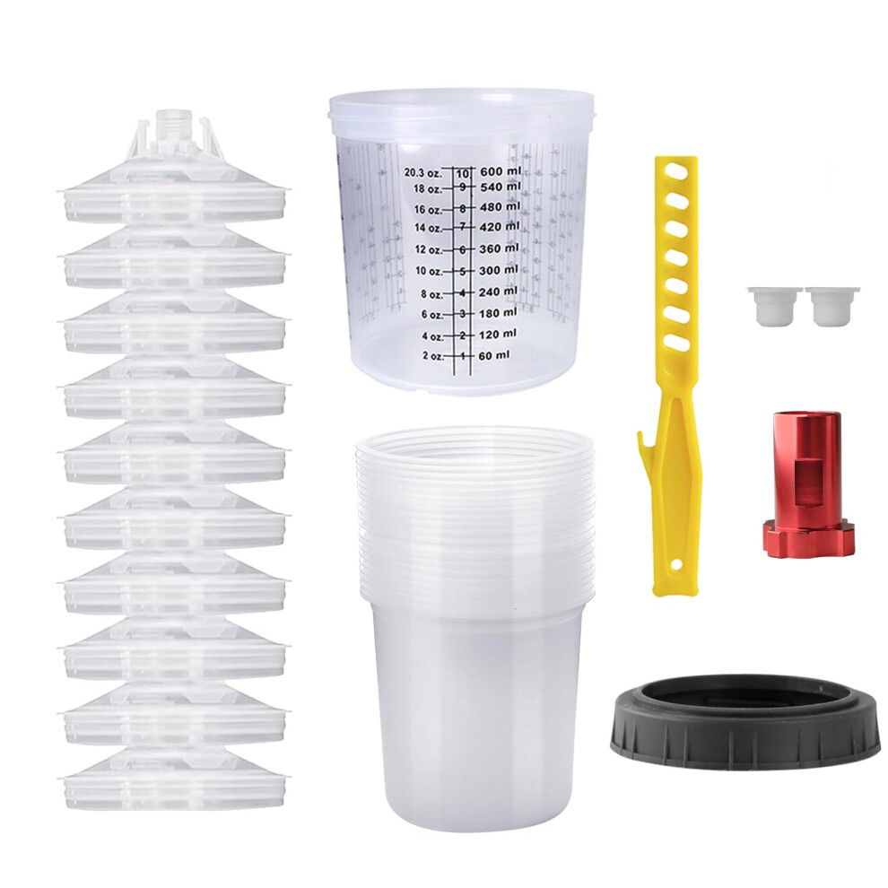 Hvlp Paint Sprayer Cup System 600Ml Disposable Mixing Kit With Lids Liners Plugs And Adapter 9771547239925