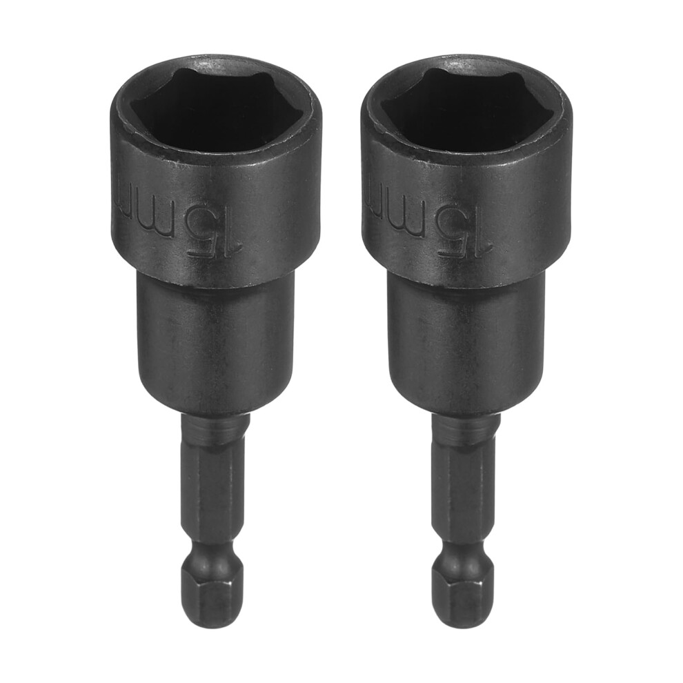 2Pcs 15Mm Magnetic Nut Driver Bit Crv Steel Impact Driver Socket With 1/4 Inch Hex Shank 9169991263618