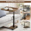 Adjustable C Shaped Side Table with Wheels, 360 Swivel Overbed Table for Sofa and Bed, Walnut 4