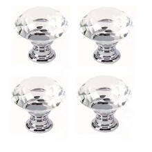 30mm Diamond Crystal Cabinet Knobs Glass Drawer Pulls for Kitchen and Wardrobe 4PCS