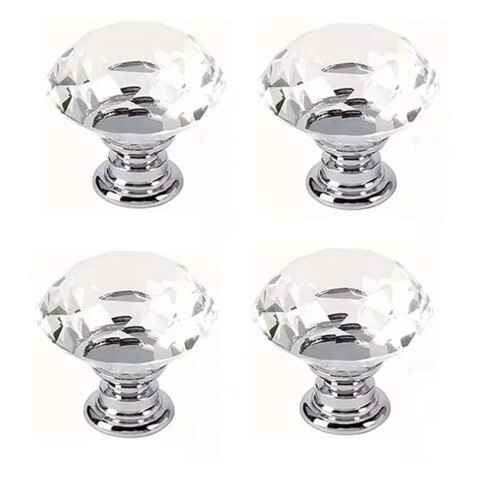 30mm Diamond Crystal Cabinet Knobs Glass Drawer Pulls for Kitchen and Wardrobe 4PCS