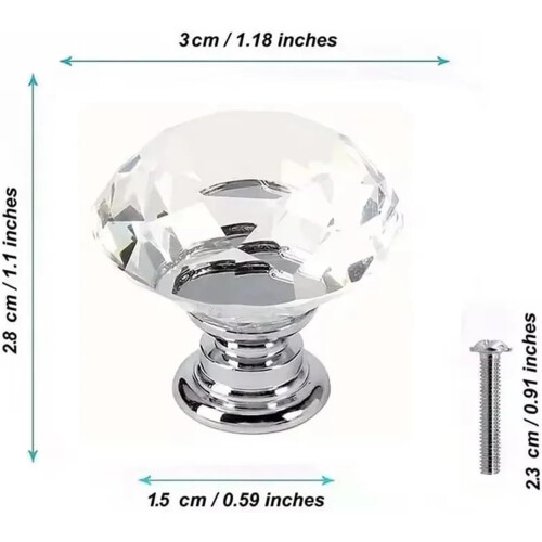30mm Diamond Crystal Cabinet Knobs Glass Drawer Pulls for Kitchen and Wardrobe 4PCS 1