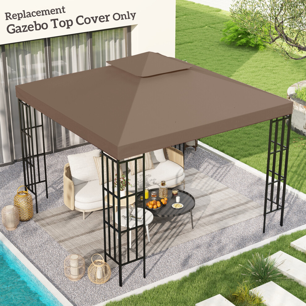 Outsunny 3(m) 2 Tier Garden Gazebo Top Cover Replacement Canopy Roof Coffee