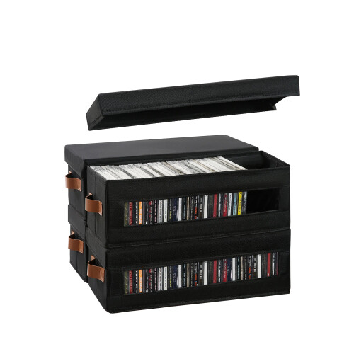 4 Pack Stackable CD Storage Box with Clear Window Lid, Large Capacity Oxford Fabric CD Case Holder