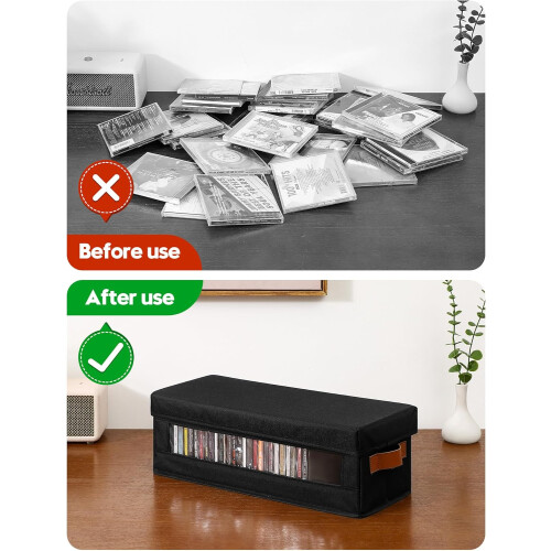 4 Pack Stackable CD Storage Box with Clear Window Lid, Large Capacity Oxford Fabric CD Case Holder 1