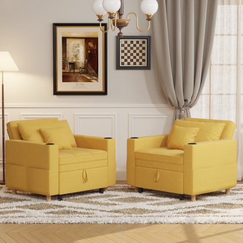 (Yellow) YODOLLA Single Sofa Bed 3-in-1 Sleeper Chair Bed 1