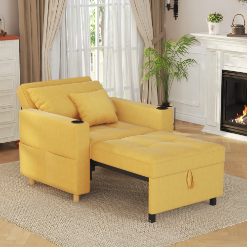 (Yellow) YODOLLA Single Sofa Bed 3-in-1 Sleeper Chair Bed 2