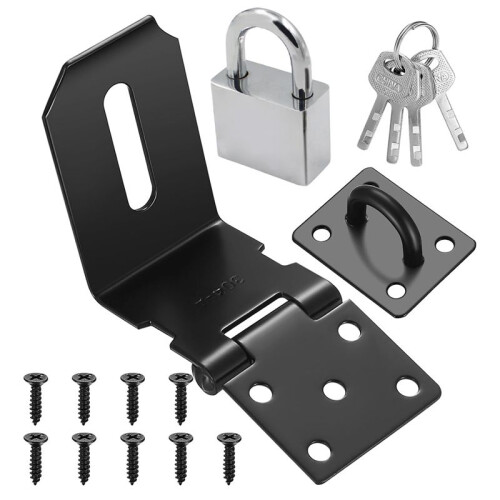 Fechos para Cadeado de 4 Polegadas e 90 Graus, Fecho para Cadeado de Aço Inoxidável com Conjunto de Cadeado e Chaves, Travas para Porta