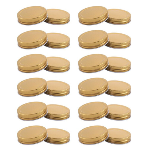 24 Packs Jar Lids Regular Mouth Leak Proof Secure Storage Solid Caps (Gold)