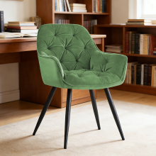 (GRASS GREEN) Single Dining Chairs Velvet Padded Seat Metal Leg