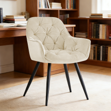 Set of 1 Dining Chairs Velvet Padded Seat Beige