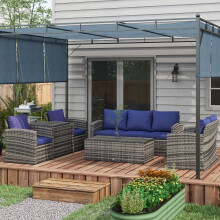 Outsunny 6 PCS Patio Rattan Sofa Set Conversation Furniture Navy Blue