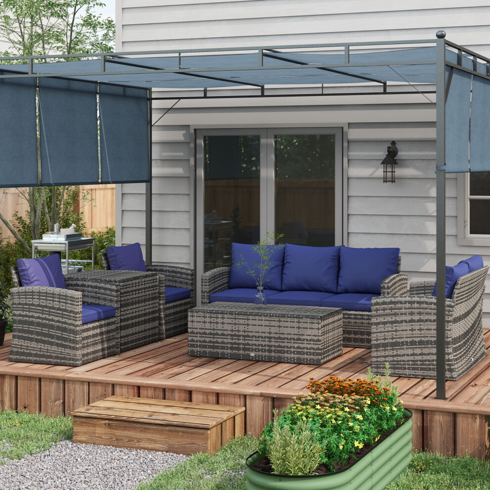 Outsunny 6 Pcs Patio Rattan Sofa Set Conversation Furniture Navy Blue