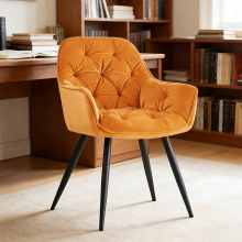 (BRIGHT BROWN) Single Dining Chairs Velvet Padded Seat Metal Leg