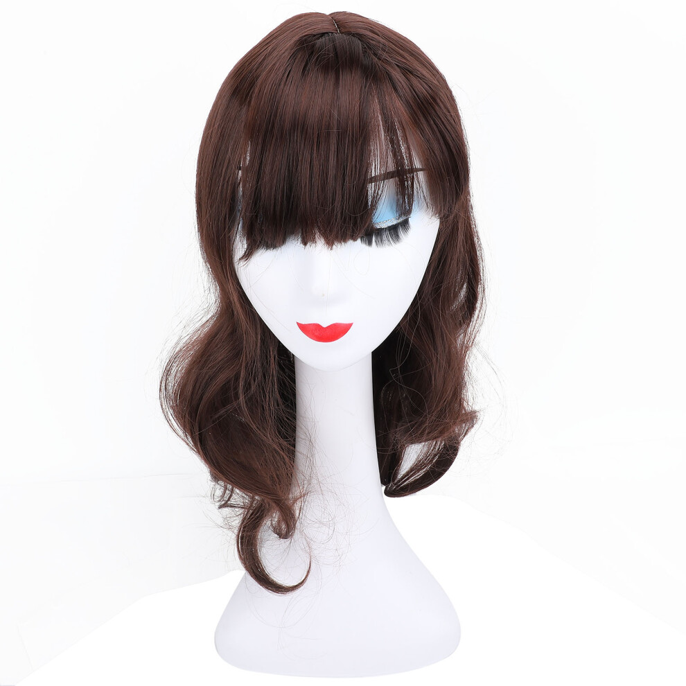 Dark Brown Air Bangs Wig Synthetic Long Curly Wavy Party Hair