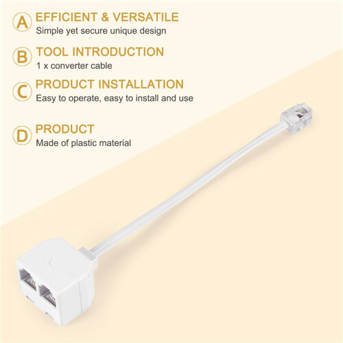 6P2C RJ11 Macho a Hembra Dos Formas Telefono Divisor Convertidor Cable 2